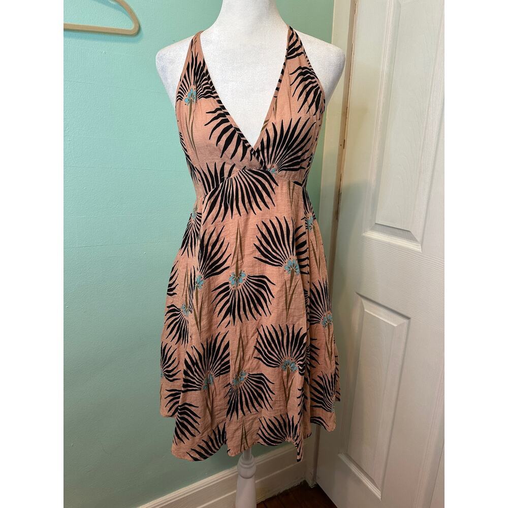 Everly Pink and Blackโ Floral Halter Summer Mini Dress Lined Skirt Size Small
